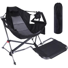 CDEN Hammock Chair with Footrest, Rocking Camping Chair, Swinging Chairs, with Detachable Footrest, Cup Holder, Side Pocket, Armrest, Foldable, for Camping, Picnic, Travel, Festival(1 Pack)