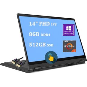 Lenovo Flex 5 2-in-1 Business Laptop | 14" FHD IPS Touchscreen | AMD 8-Core Ryzen 7 4700U (> i7-10510U) | 8GB DDR4 512GB SSD | Fingerprint Backlit USB-CWin10 Pro + HDMI Cable
