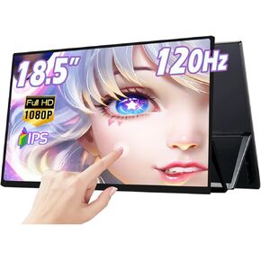 Touchscreen 120Hz 18.5 Inch Portable Monitor FHD USB-C IPS HDR FreeSync,Second Travel Monitor w/VESA & 180° Adjustable Stand Speakers Ultra-Slim & Lightweight for Phone PC Switch