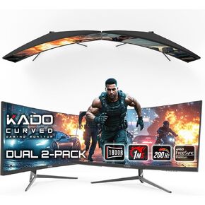 Kado Dual Gaming Monitor Setup - 2-Pack 30" Curved 1800R 21:9 Ultrawide 2560x1080 200Hz 1ms Computer Monitor, Stacked Gaming Setup AMD FreeSync Premium, VESA Mount HDMI DisplayPort Built-in Speakers