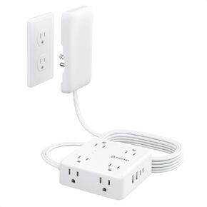 TROND Flat Face Outlet Cover Extender with 8 Outlets, 6FT Flat Extension Cord with 4 USB Ports, Ultra-Thin Cord Concealer with 1700 Surge Protector, Idea for Home Improvement to Hide TV Messy Cord
