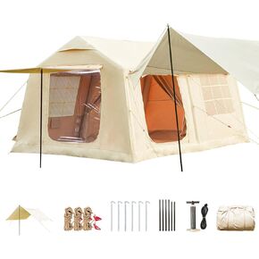 YOLENY Inflatable Tents for Camping, 4/6/8/10/12 Person Tent with TPU Skylight, Mesh Windows,Stove Jack & Pump, Easy Setup 4 Season Glamping Tent, Waterproof & Windproof