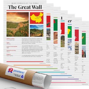 Quarterhouse 7 Wonders of the World Poster Set, Social Studies and Geography Classroom Learning Materials for K-12 Students and Teachers, Set of 7, 12 x 18 Inches, Extra Durable