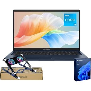 ASUS Vivobook Business Laptop, 17.3'' FHD Display, Intel Core i3-1215U, 20GB RAM, 2TB SSD, Touchpad, HDMI, Webcam, Wi-Fi, Windows 11 Pro, Blue, Bundle with PCO Notebook Folding Radiator, Laptop Cooler