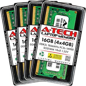 A-Tech 16GB Kit (2x8GB) DDR3/DDR3L 1866MHz PC3L-14900 (PC3-14900) CL13 SODIMM 2Rx8 1.35V Non-ECC SO-DIMM 204-Pin Laptop Notebook RAM Memory Upgrade Modules