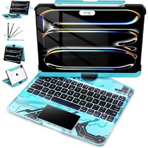 Keyboard Case for iPad Pro 11-inch (M4, 2024), Transparent Cyberpunk Shell, 360° Rotating Multi-Touch Trackpad, 7-Color Backlit Keyboard, Pencil Holder, Type-C Charging, Nebula Core X