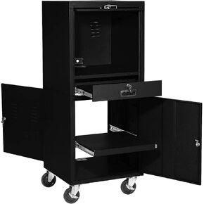 Global Industrial Mobile Security Computer Cabinet, Black, 24-1/2"W x 22-1/2"D x 60-3/8"H