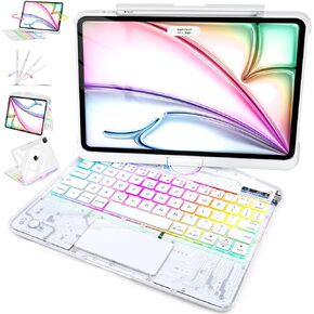 حالة لوحة مفاتيح شفافة لـ iPad Pro 12.9 بوصة 6th/ 5th/ 4th/ 3rd Gen ، Touch Case 360 ​​° تدور مع لوحة المفاتيح لـ iPad 12.9 بوصة ، لوحة التتبع ، 7 ألوان خلفية ، Core Core X