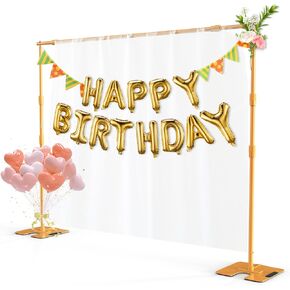 Backdrop Stand, 8x10 ft Adjustable Photo Backdrop Stand Kit, Heavy Duty Backdrop Stand with Foldable Steel Base for Photography, Photo Video Studio, Birthday Parties, Wedding (Golden)