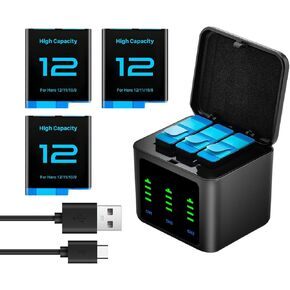 Replacement Batteries 2580mAh(3-Pack) for Gopro Hero 12/Hero 11/Hero10/ Hero 9 with 3-Channel Type-C Battery Charger Station
