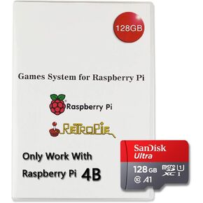 Raspberry Pi 4B 400 Game System Retropie RetroArch EmulationStation Preloaded 128GB Games Plus Data with Class 10 MicroSD TF Card, Only Work with Raspberry Pi 4B 400, KODI+LXDE Video Previews