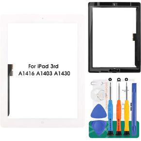 for iPad 3 Screen Replacement-SRJTEK Touch Screen for iPad 3 3rd Gen A1416 A1403 A1430 Digitizer Glass Sensor Assembly Repair Parts Kits,Include Home Button,Adhesive,Tempered Glass White