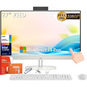 HP 27 Inch FHD Touchscreen Business All in One Desktop, Office Pro, Intel 12-core Ultra 7 155U (Beats i7-1355U), Intel GPU, FHD IR Camera, 64 GB DDR5, 1 TB SSD, Wireless KB & Mouse, Win 11 Pro