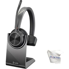 Poly Voyager 4310 UC Wireless Bluetooth Headset (USB-A) with Charging Headset Stand Bundle - Noise Cancelling Mic, Works with USB Deskphone, PC, Mobile, For Zoom and Phone Calls, GTW Microfiber Cloth