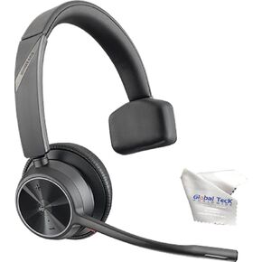 Poly Voyager 4310 UC Wireless Bluetooth Headset (USB -A) مع حزمة حامل سماعات الرأس - MIC إلغاء الضوضاء ، يعمل مع هاتف مكتب USB ، الكمبيوتر ، الهاتف المحمول ، للتكبير والمكالمات الهاتفية ، GTW Microfiber Cloth in Kuwait