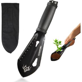 Backpacking Shovel, Small Camping Trowel,9 in 1 Hand Shovel, Garden Trowel Hand Tool with Carrying Pouch for Gardening, Outdoor, Survival, Digging, Black