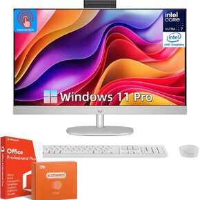 HP All-in-One Desktop PC, 27" FHD Touch Screen, Intel 12-Core Ultra 7 155U (Up to 4.8 GHz), Intel Graphics, 64GB DDR5, 1TB SSD, Wireless KB & Mouse, Windows 11 Pro & Office Lifetime, w/Accessories