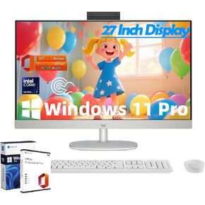 HP 27" Touchscreen All-in-One Desktop, Intel Ultra 7-155U 12-Core, Lifetime Office, 64GB DDR5 RAM, 1TB SSD, Windows 11 Pro, FHD Display, Wi-Fi 6, IR Camera, Wireless Keyboard and Mouse
