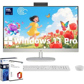 HP 27" Touchscreen All-in-One Desktop, Intel Ultra 7-155U (12-Core, Beats i7-1355U), Lifetime Office, 64GB DDR5 RAM, 4TB SSD, Win 11 Pro, FHD Display, IR Camera, Wi-Fi 6, Wireless Keyboard & Mouse