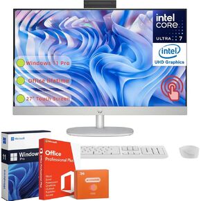 HP Touchscreen Collection All-In-One ، 27 "FHD+، Intel Ultra 7 155U (حتى 4.8 جيجا هرتز) ، رسومات Intel ، 32 جيجابايت DDR5 ، 2 تيرابايت SSD ، KB و Mouse اللاسلكي ، Windows 11 Pro & Office ، W/الملحقات