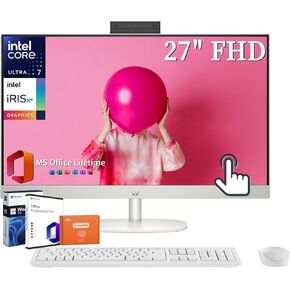 HP 27 Inch FHD Touchscreen Business All in One Desktop Computer, Office Pro Lifetime License, Intel 12-core Ultra 7 155U (Beats i7-1355U), 16 GB DDR5, 1 TB SSD, Wireless KB, Mouse, Windows 11 Pro