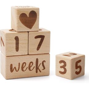 Baby Milestone Blocks Set - Newborn to First Year Age Markers for Weekly, Monthly, and Yearly Growth Photos – 5-Piece Milestone Block Set for Baby Girls & Boys