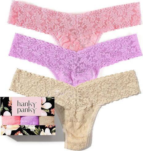 hanky panky, Signature Lace Low Rise Thong 3 Pack, One Size fits 2-12, Taffy, Florence, Chai in Saudi Arabia