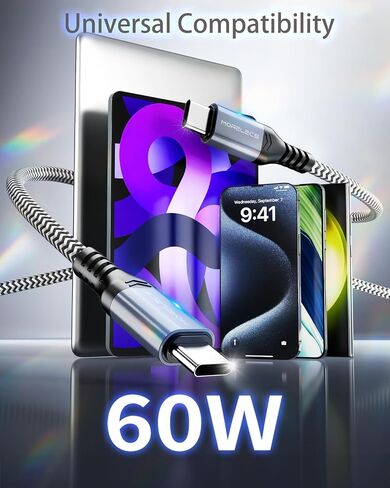 USB C to USB C Cable 6.6ft/2m - 60W Type C Charger Fast Charging Cable for iPhone 16 15 Pro Max Samsung S25 Ultra S24 iPad Pro MacBook in Kuwait