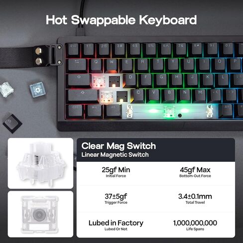 Epomaker HE68 Lite Hall Effect Affect Gaming Keyboard ، 8K استقصاء ومعدل فحص 128 كيلو ، زناد قابل للتعديل 0.01 ملم ، 0.125 مللي ثانية زمن وصول ، 5 طبقات صوتية ، مفتاح المفتاح ، SOCD ، A-RGB ، سلكية ، برنامج MAC (أسود) in Saudi Arabia