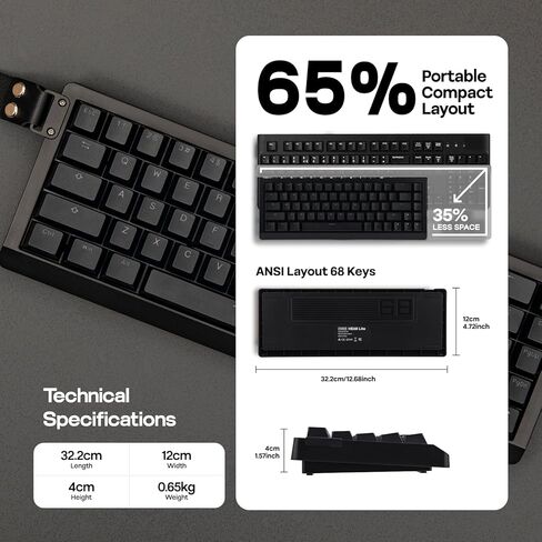 Epomaker HE68 Lite Hall Effect Affect Gaming Keyboard ، 8K استقصاء ومعدل فحص 128 كيلو ، زناد قابل للتعديل 0.01 ملم ، 0.125 مللي ثانية زمن وصول ، 5 طبقات صوتية ، مفتاح المفتاح ، SOCD ، A-RGB ، سلكية ، برنامج MAC (أسود) in Saudi Arabia