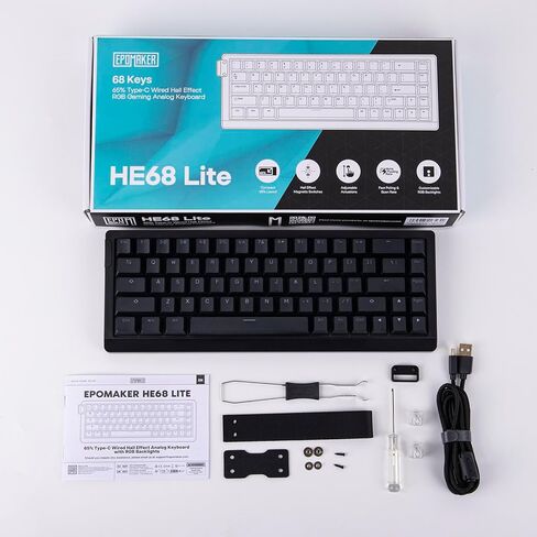 Epomaker HE68 Lite Hall Effect Affect Gaming Keyboard ، 8K استقصاء ومعدل فحص 128 كيلو ، زناد قابل للتعديل 0.01 ملم ، 0.125 مللي ثانية زمن وصول ، 5 طبقات صوتية ، مفتاح المفتاح ، SOCD ، A-RGB ، سلكية ، برنامج MAC (أسود) in Saudi Arabia