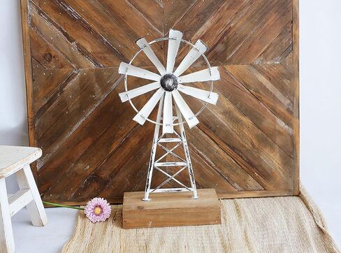 TenFuju Farmhouse Windmill Table Top Decor Metal Galvanized Vintage Desk and Shelf,Decorative Farmhouse Kitchen Rustic Windmill Decor 1pack in Kuwait