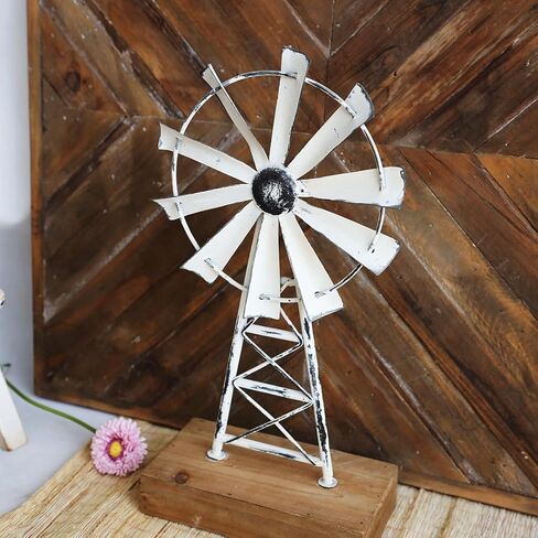 TenFuju Farmhouse Windmill Table Top Decor Metal Galvanized Vintage Desk and Shelf,Decorative Farmhouse Kitchen Rustic Windmill Decor 1pack in Kuwait