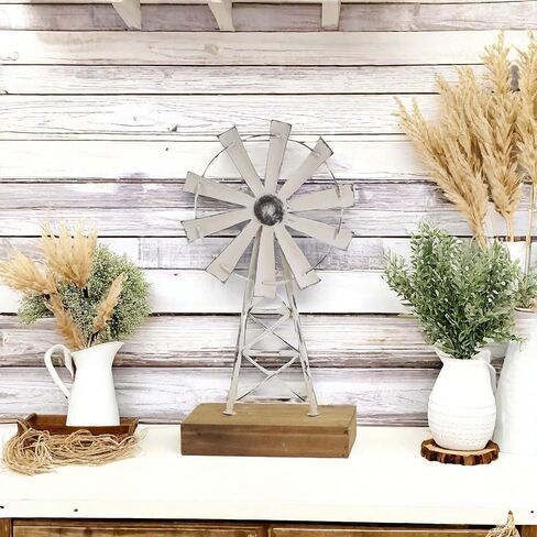 TenFuju Farmhouse Windmill Table Top Decor Metal Galvanized Vintage Desk and Shelf,Decorative Farmhouse Kitchen Rustic Windmill Decor 1pack in Kuwait