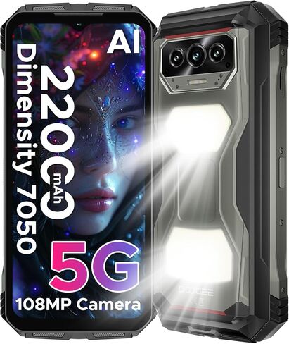 DOOGEE V Max S (2025) 5G Unlocked Rugged Phone,Dual Camping Lights,22000mAh Battery,Android 14,24GB+256GB/TF 2TB Rugged Smartphone,108MP+16MP,6.58"FHD+120Hz IPS Screen,Dual Unlock/NFC/WiFi6(Tarnish) in Saudi Arabia