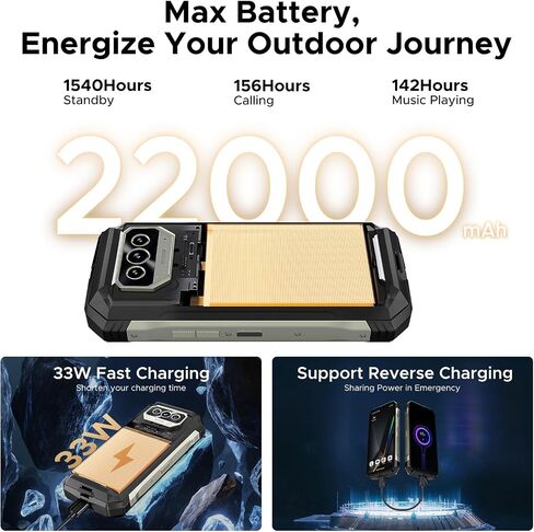 DOOGEE V Max S (2025) 5G Unlocked Rugged Phone,Dual Camping Lights,22000mAh Battery,Android 14,24GB+256GB/TF 2TB Rugged Smartphone,108MP+16MP,6.58"FHD+120Hz IPS Screen,Dual Unlock/NFC/WiFi6(Tarnish) in Saudi Arabia