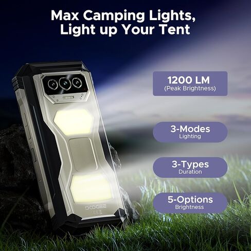 DOOGEE V Max S (2025) 5G Unlocked Rugged Phone,Dual Camping Lights,22000mAh Battery,Android 14,24GB+256GB/TF 2TB Rugged Smartphone,108MP+16MP,6.58"FHD+120Hz IPS Screen,Dual Unlock/NFC/WiFi6(Tarnish) in Saudi Arabia