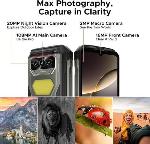 DOOGEE V Max S (2025) 5G Unlocked Rugged Phone,Dual Camping Lights,22000mAh Battery,Android 14,24GB+256GB/TF 2TB Rugged Smartphone,108MP+16MP,6.58"FHD+120Hz IPS Screen,Dual Unlock/NFC/WiFi6(Tarnish) in Saudi Arabia