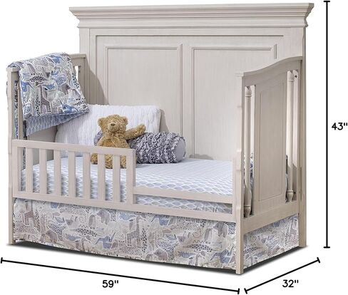 Sorelle Furniture Portofino Crib, Classic 4-In-1 Convertible Crib, Crib Made of Wood, Non-Toxic Finish, Wooden Baby Bed, Toddler Bed, Child’s Daybed and Full-Size Bed, Nursery Furniture-Weathered Gray in Kuwait