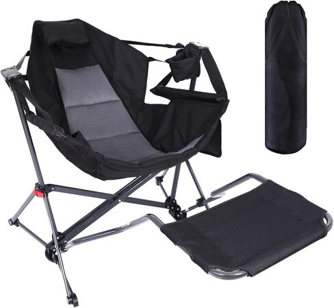 CDEN Hammock Chair with Footrest, Rocking Camping Chair, Swinging Chairs, with Detachable Footrest, Cup Holder, Side Pocket, Armrest, Foldable, for Camping, Picnic, Travel, Festival(1 Pack) in Saudi Arabia
