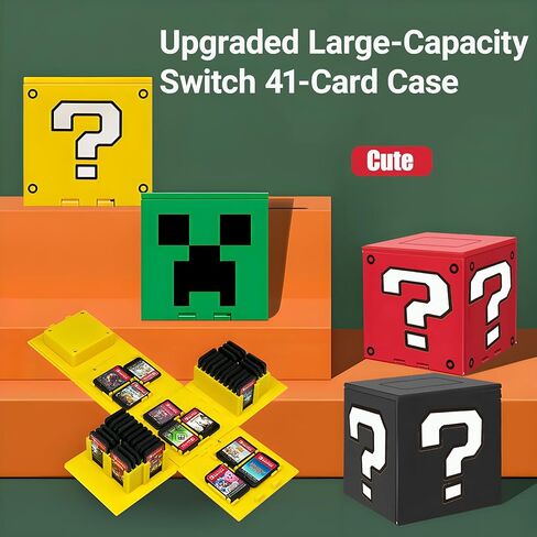Switch Game Case Holder Cube 41 Slots Compatible with Nintendo Switch 2 & Switch & OLED & Lite, Portable Switch Cartridge Case Cute Retro Themed Travel Game Card Storage Question Mark Block Box Yellow in Kuwait