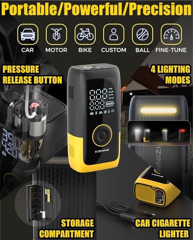 KIZINNO Cordless Tire Inflator Portable Air Compressor,3X Faster Inflation Wireless Air Pump;Max 150 PSI w/Auto-Shut off;Suitable for Car Motorcycle Bike and Ball in Saudi Arabia