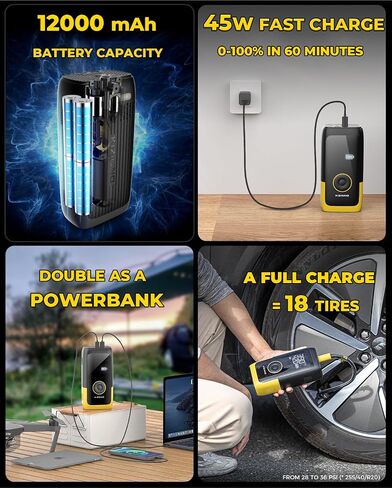 KIZINNO Cordless Tire Inflator Portable Air Compressor,3X Faster Inflation Wireless Air Pump;Max 150 PSI w/Auto-Shut off;Suitable for Car Motorcycle Bike and Ball in Saudi Arabia