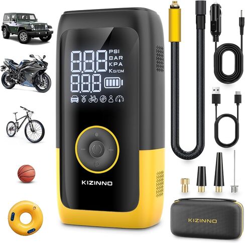 KIZINNO Cordless Tire Inflator Portable Air Compressor,3X Faster Inflation Wireless Air Pump;Max 150 PSI w/Auto-Shut off;Suitable for Car Motorcycle Bike and Ball in Saudi Arabia