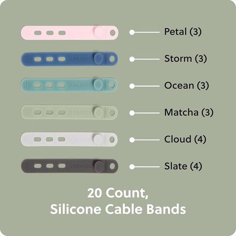 U Brands Silicone Cord Organizer Cable Clips ، مجموعة من 20 علاقات الكابلات ، إدارة الكابلات ، ملحقات مكتب المكتب ، اللوازم المكتبية ، ألوان متنوعة in Kuwait