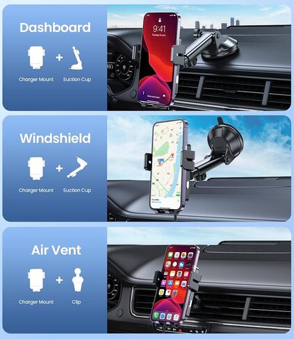Wireless Car Charger, MOKPR 15W Fast Charging Auto-Clamping Car Mount Universal Hands-Free Car Charger Mount for Dash Windshield Air Vent Compatible with iPhone 16 15/14/13/12, Samsung S23/S22/S21,etc in Kuwait