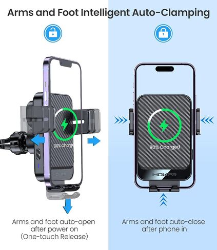 Wireless Car Charger, MOKPR 15W Fast Charging Auto-Clamping Car Mount Universal Hands-Free Car Charger Mount for Dash Windshield Air Vent Compatible with iPhone 16 15/14/13/12, Samsung S23/S22/S21,etc in Kuwait