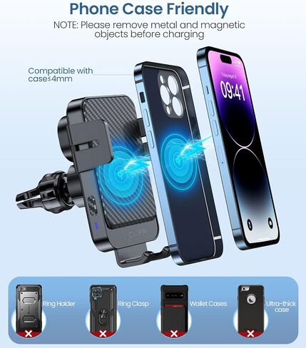 Wireless Car Charger, MOKPR 15W Fast Charging Auto-Clamping Car Mount Universal Hands-Free Car Charger Mount for Dash Windshield Air Vent Compatible with iPhone 16 15/14/13/12, Samsung S23/S22/S21,etc in Kuwait