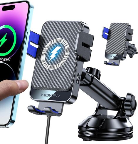 شاحن السيارات اللاسلكي ، MOKPR 15W FASTAGE CARMING AUTO-CARING MOUNT Universal Hands-Lehands Free Mount for Dash Air Vent Air Feat Tiving مع iPhone 16 15/14/13/12 ، Samsung S23/S22/S21 ، إلخ in Kuwait