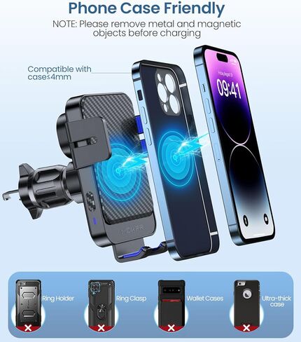 شاحن السيارات اللاسلكي ، MOKPR 15W FASTAGE CARMING AUTO-CARING MOUNT Universal Hands-Lehands Free Mount for Dash Air Vent Air Feat Tiving مع iPhone 16 15/14/13/12 ، Samsung S23/S22/S21 ، إلخ in Kuwait